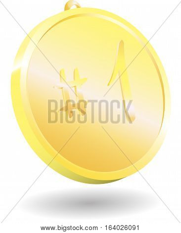3d gold medal on white background. Vector illustration.