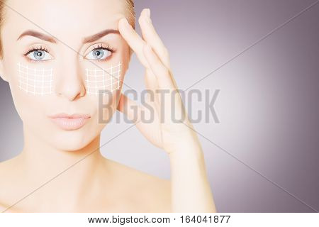 renovating skin concpet. woman face portrait with lifting marks