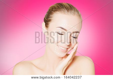 renovating skin concpet. woman face portrait with lifting marks