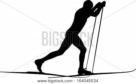 male athlete skier classic style black silhouette