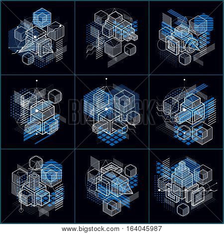 Abstract Backgrounds With Isometric Lines, Vector Illustrations. Templates Made With Cubes, Hexagons