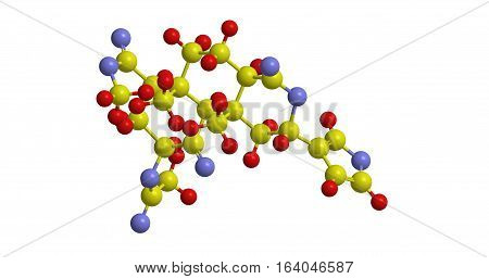 Molecular structure of Salvinorin A. The compound active psychotropic molecule in Salvia divinorum 3D rendering