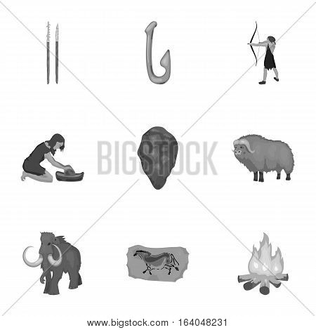 Stone age set icons in monochrome design. Big collection of stone age vector symbol stock illustration
