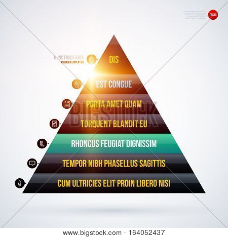 Pyramid Chart Template With Glowing Lights On White Background. Eps10