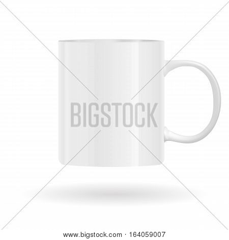 Photo realistic white cup isolated on the white background. Design Template for Mock Up. Vector illustration.