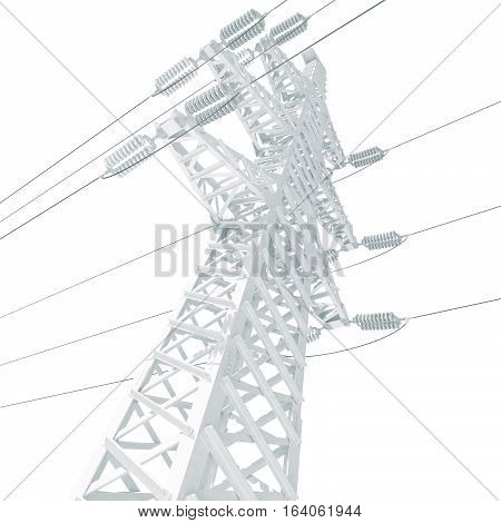 Power Transmission Line. 3D illustration. Isolated on white background