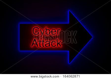 Cyber attack is presented in the form of neon 3d illustration