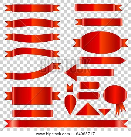 set of red banners. red satin ribbon.  vector illustration