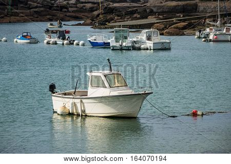 Pink Granite Coast in Brittany near Ploumanach France.