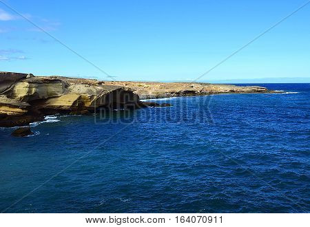 View on rocky coastline and ocean in Tajao,Tenerife,Canary Islands,Spain.