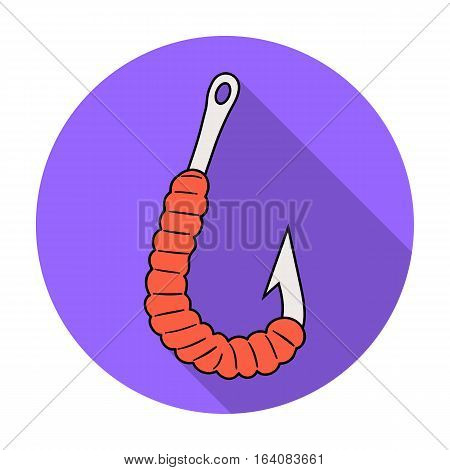 Worm on a hook icon in flat design isolated on white background. Fishing symbol stock vector illustration.