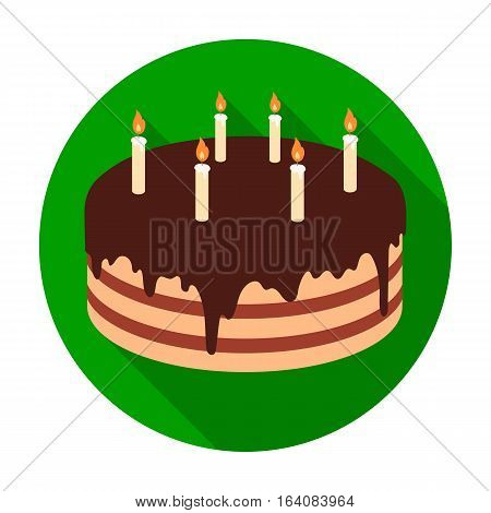 Chocolate cake icon in flat design isolated on white background. Cakes symbol stock vector illustration.