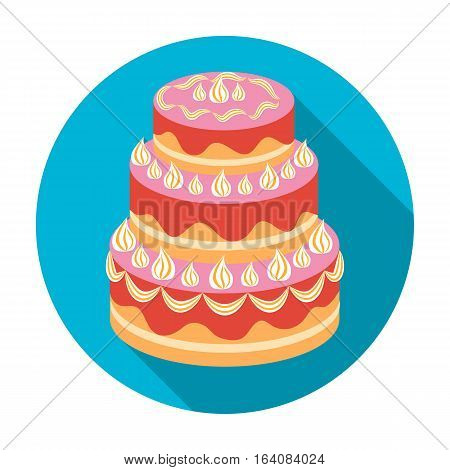 Red three-ply cake icon in flat design isolated on white background. Cakes symbol stock vector illustration.