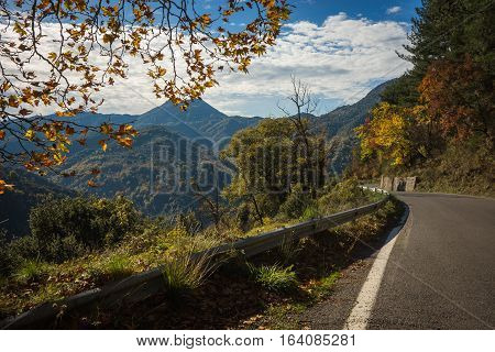 Scenic Mountain Autumn Landscape With  Village Langadia, Peloponnese, Greece
