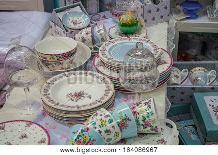 Festive dishes plates cups gift boxes candle holders
