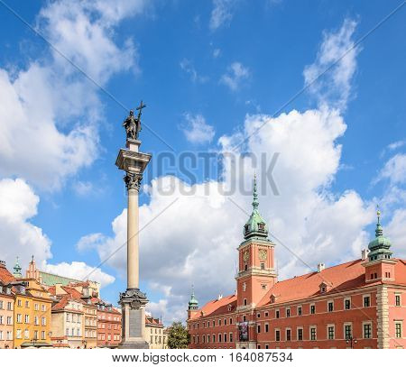Castle square. Royal castle. Sigismund's Column. Warsaw, Poland.
