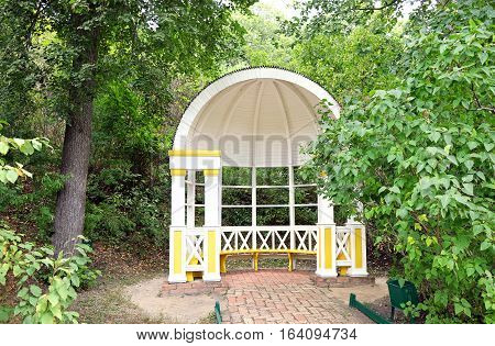TARKHANI RUSSIA - AUGUST 28 2016: Pavilion near the pond in the State Lermontov Museum-Reserve Tarkhany