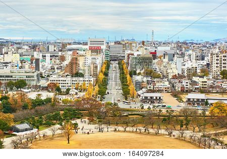 HIMEJI, JAPAN - NOVEMBER 23: City view form Himeji castle, November 23, 2016 in Himeji, Japan.