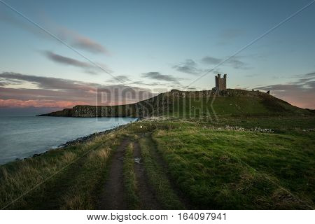 Embleton Bay and Dunstanburgh Castle Northumberland UK
