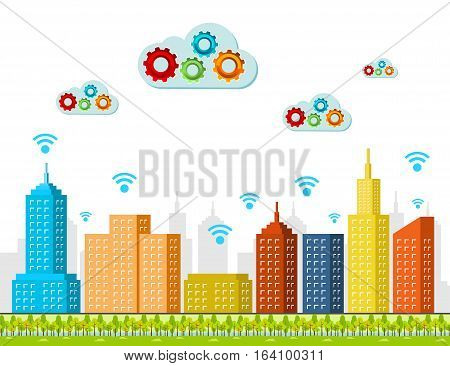 Cloud computing services. Smart city concept. IoT