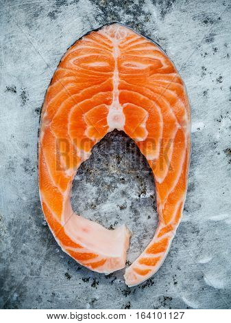 Closeup Fresh Salmon Fillet Sliced Flat Lay On Shabby Metal Background Propose For Cooking Salmon St