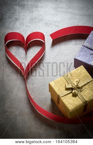 Valentine's Day Background,red Heart With Red White Rose ,ribbon And Present Box