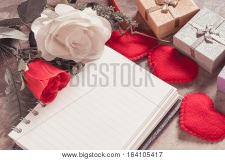 Valentine's Day Background,red Heart With Red White Rose ,ribbon