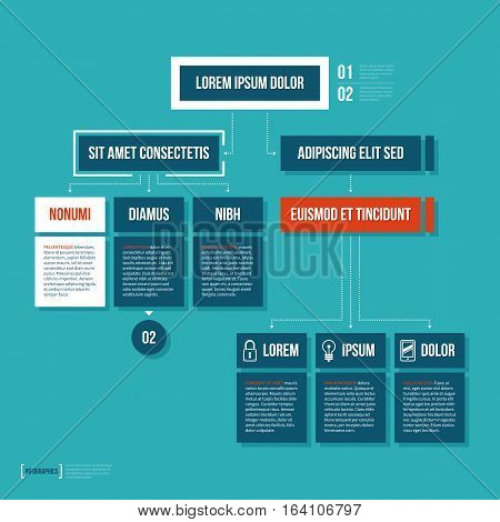 Modern Organization Chart Template In Flat Style On Cyan Background.