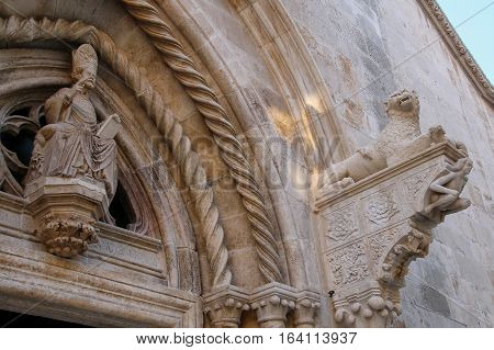 Doorway Detail Of Cathedral Of Saint Mark In Korcula Old Town, Croatia