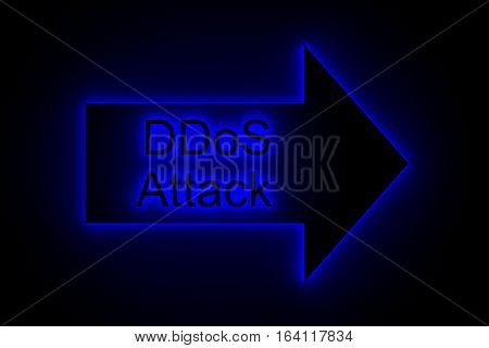 DDoS attack presents in the neon glow 3d illustration
