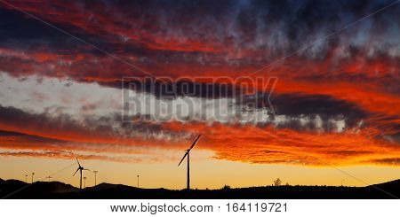 Wind Turbine Under Sunset Sky Near Stead, Nevada
