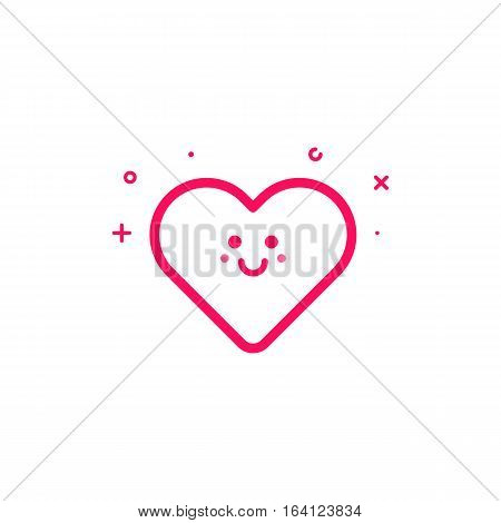 Vector illustration of pink icon in flat line style. Linear cute and happy heart. Graphic design concept of valentin day sign use in Web Project and Applications Outline isolated object.