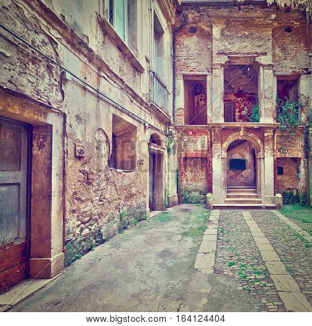 Dilapidated Courtyard of the Old Italian Home in the City of Minori Instagram Effect
