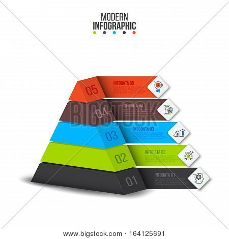 Business data visualization. Process chart. Abstract pyramid with 5 steps, options, parts or processes. Vector business template for presentation. Creative concept for infographic.