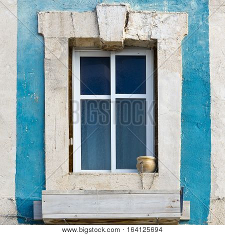 Israel Old Window Decorated with Ceramic Flower Pot in Jaffa