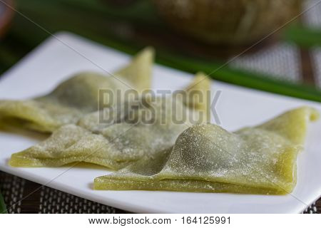 Traditional Kyoto Red bean Matcha Mochi in triangle shape