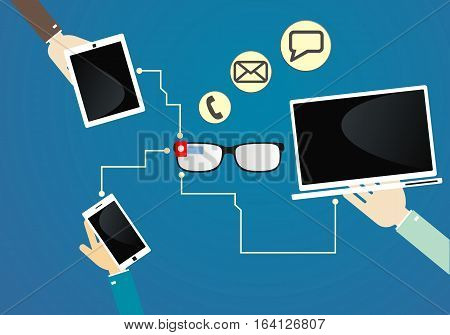 Communication smart glasses. devices communication. communication technology. Vector illustration.