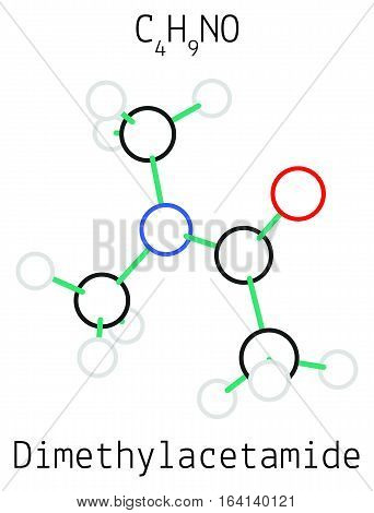 Dimethylacetamide C4H9NO molecule isolated on white in vector