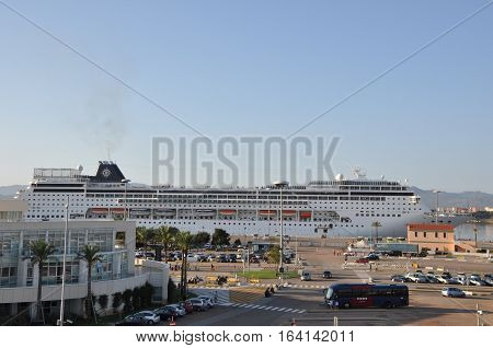 OLBIA , Sardinia , Italy - August 25, 2016 : MSC CRUSE  ferry navigating between the island of  EUROPE