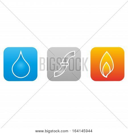 Water, flame, pipes, plumber and installer logo
