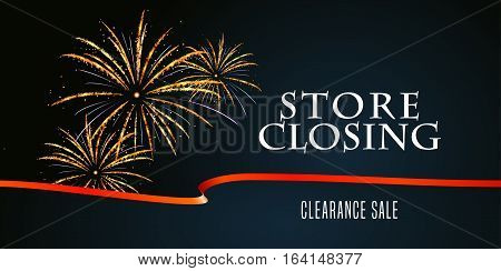 Store closing vector illustration background with firework. Template banner design element for clearance sale