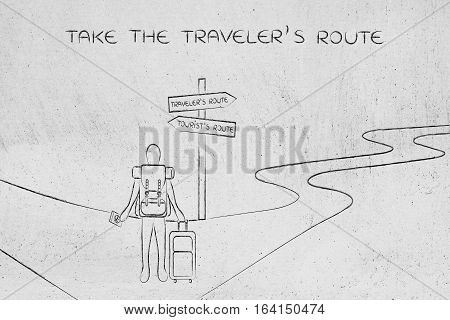 Traveler Or Tourist: Person With Backpack And Bag At Crosspath