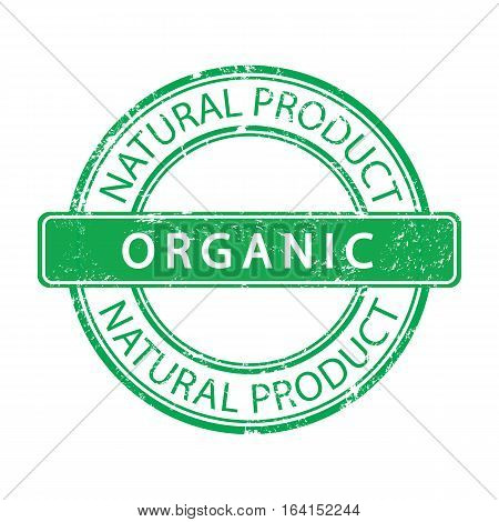 Green rubber stamp with text Organic natural product icon isolated on white background. Vector