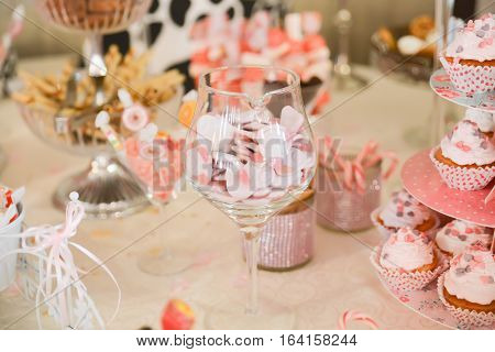 Restaurant sweets arrangements for wedding reception or similar events