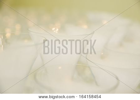 Restaurant champagne glasses arrangements for wedding reception