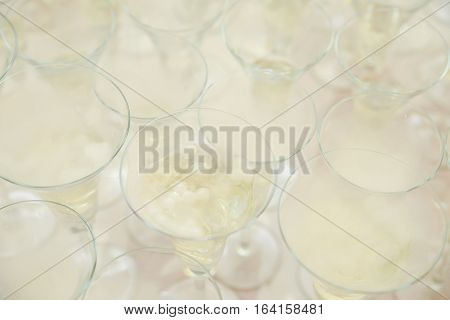 Restaurant champagne glasses arrangements for wedding reception
