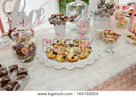 Restaurant sweets arrangements for wedding reception or similar events