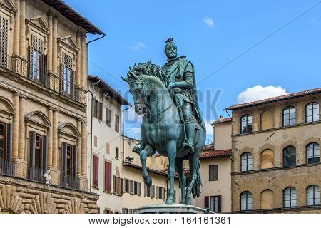 Monument of Cosimo I Medici in in the Piazza della Signoria in Florence. Region of Tuscany, Italy.