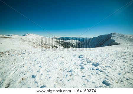 Winter in the mountains national park. Snowy and sunny