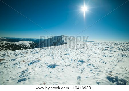 Winter in the mountains national park. Snowy and sunny